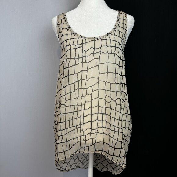 Elegant Beige Sheer Overlay Tank Top Geometric Pattern Flowy Lightweight S-M? - Picture 1 of 13